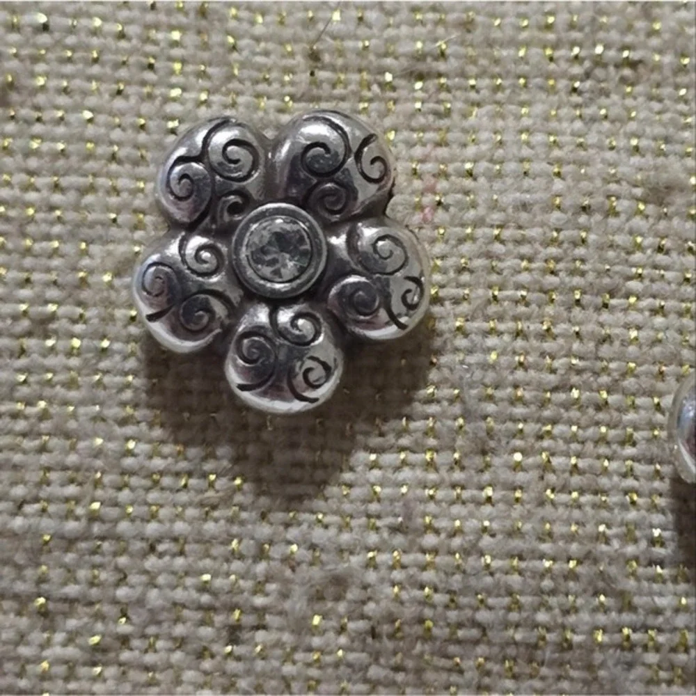 Brighton Crystal‎ Jeweled Silver Plated Flower Stud Earrings